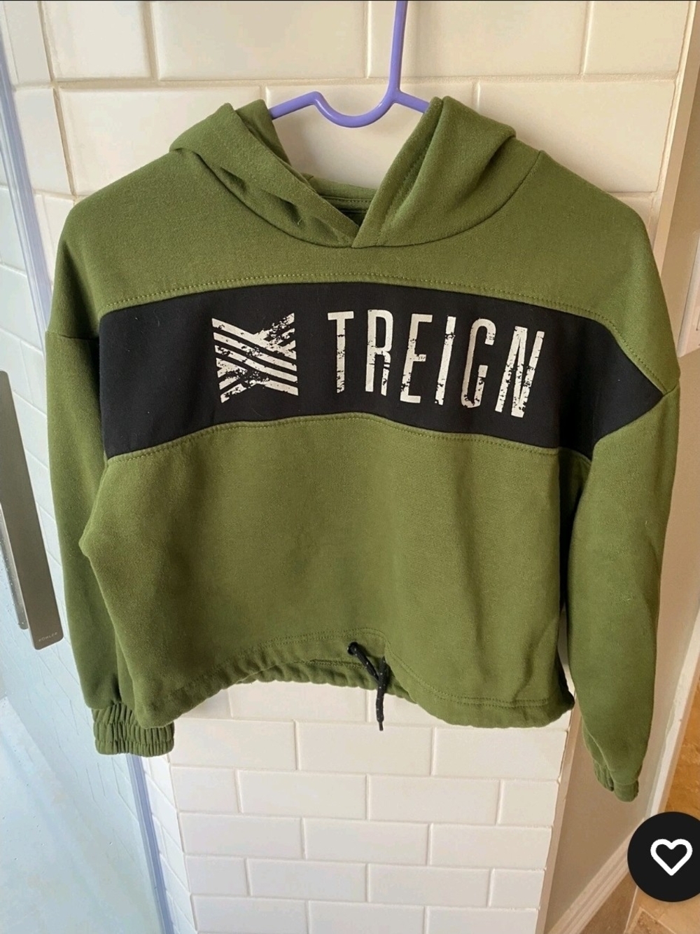 TREIGN Olive Green & Black Cropped Hoodie